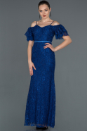 Длинное Кружевное Вечернее Платье Ярко-синий ABU1156