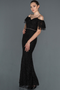 Длинное Кружевное Вечернее Платье Черный ABU1156