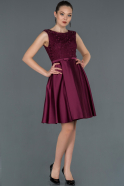 Короткое Атласное Платье Сливовый ABK750