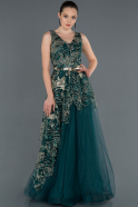 Длинное Помолвочное Платье Изумрудно-зеленый ABU1159