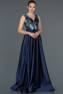 Длинное Атласное Платье Для Помолвки Темно-синий ABU1163