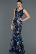 Длинное Вечернее Платье Русалка Темно-синий ABU1155