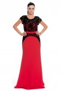 Длинное Вечернее Платье Черный-Красный ALK6028