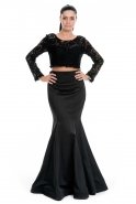 Длинное Вечернее Платье Черный ALK6092