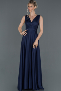 Длинное Атласное Выпускное Платье Темно-синий ABU1205