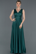 Длинное Атласное Выпускное Платье Изумрудно-зеленый ABU1205