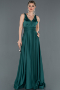 Длинное Атласное Выпускное Платье Изумрудно-зеленый ABU1210