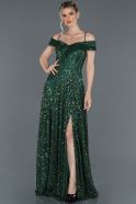 Длинное Помолвочное Платье Изумрудно-зеленый ABU1211