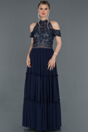 Длинное Платье Высокой Моды Темно-синий ABU1213