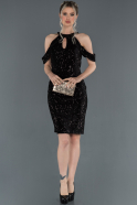 Короткое Велюровое Вечернее Платье Черный ABK738
