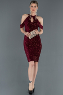 Короткое Велюровое Вечернее Платье Бордовый ABK738
