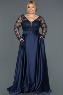 Большое Атласное Платье Темно-синий ABU1216