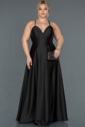 Длинное Атласное Выпускное Платье Черный ABU1488