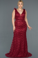 Кружевное Платье Большого Размера Бордовый ABU1217
