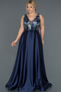 Большое Атласное Платье Темно-синий ABU1149