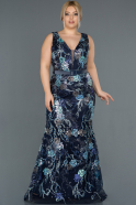 Длинное Свободное Вечернее Платье Темно-синий ABU1150