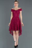 Выпускное Платье С Кружевами Асимметричное Сливовый ABO018