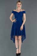 Выпускное Платье С Кружевами Асимметричное Ярко-синий ABO018