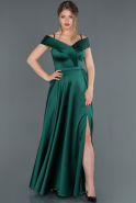 Длинное Атласное Выпускное Платье Изумрудно-зеленый ABU1259