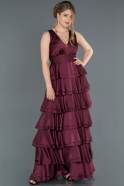 Длинное Атласное Выпускное Платье Сливовый ABU1261