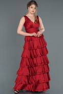 Длинное Атласное Выпускное Платье Бордовый ABU1261