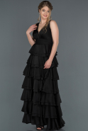 Длинное Атласное Выпускное Платье Черный ABU1261