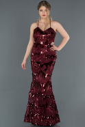 Длинное Вечернее Платье Русалка Бордовый ABU1260