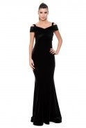 Длинное Велюровое Вечернее Платье Черный ABU484