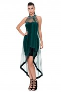 Короткое Велюровое Вечернее Платье Изумрудно-зеленый ABO011