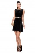 Короткое Велюровое Вечернее Платье Черный T2706