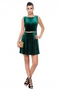 Короткое Велюровое Вечернее Платье Изумрудно-зеленый T2706