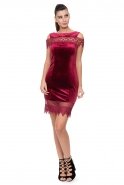 Короткое Велюровое Вечернее Платье Бордовый T2707