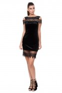 Короткое Велюровое Вечернее Платье Черный T2707