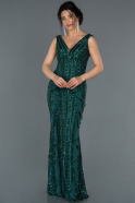 Длинное Помолвочное Платье Изумрудно-зеленый ABU1284
