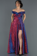 Длинное Выпускное Платье Фиолетово-золотистый ABU1289