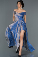Длинное Выпускное Платье Ярко-синий-Серебряный ABU1289