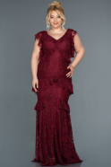 Кружевное Платье Большого Размера Бордовый ABU1311