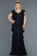 Кружевное Платье Большого Размера Темно-синий ABU1311