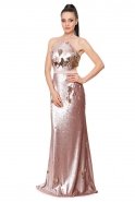 Длинное Вечернее Платье Золотой-Пудровый O4470