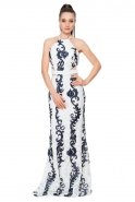Длинное Вечернее Платье Темно-синий-Белый ST9085