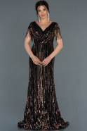 Длинное Помолвочное Платье Черный-Золотой ABU1342