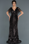 Длинное Помолвочное Платье Черный-Серебряный ABU1342