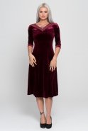 Короткое Велюровое Вечернее Платье Бордовый AR36751