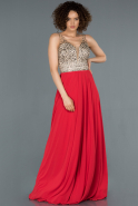 Длинное Помолвочное Платье Красный-Антрацитовый ABU1366
