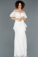 Длинное Вечернее Платье Русалка Белый ABU1278