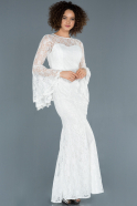 Длинное Кружевное Вечернее Платье Белый ABU1355