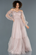 Длинное Помолвочное Платье Пудровый ABU1167
