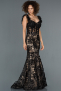 Длинное Помолвочное Платье Черный-Золотой ABU1268