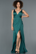 Атласное Платье Русалка Для Вечера Изумрудно-зеленый ABU1255