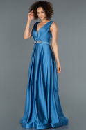 Длинное Атласное Вечернее Платье Индиго ABU1175